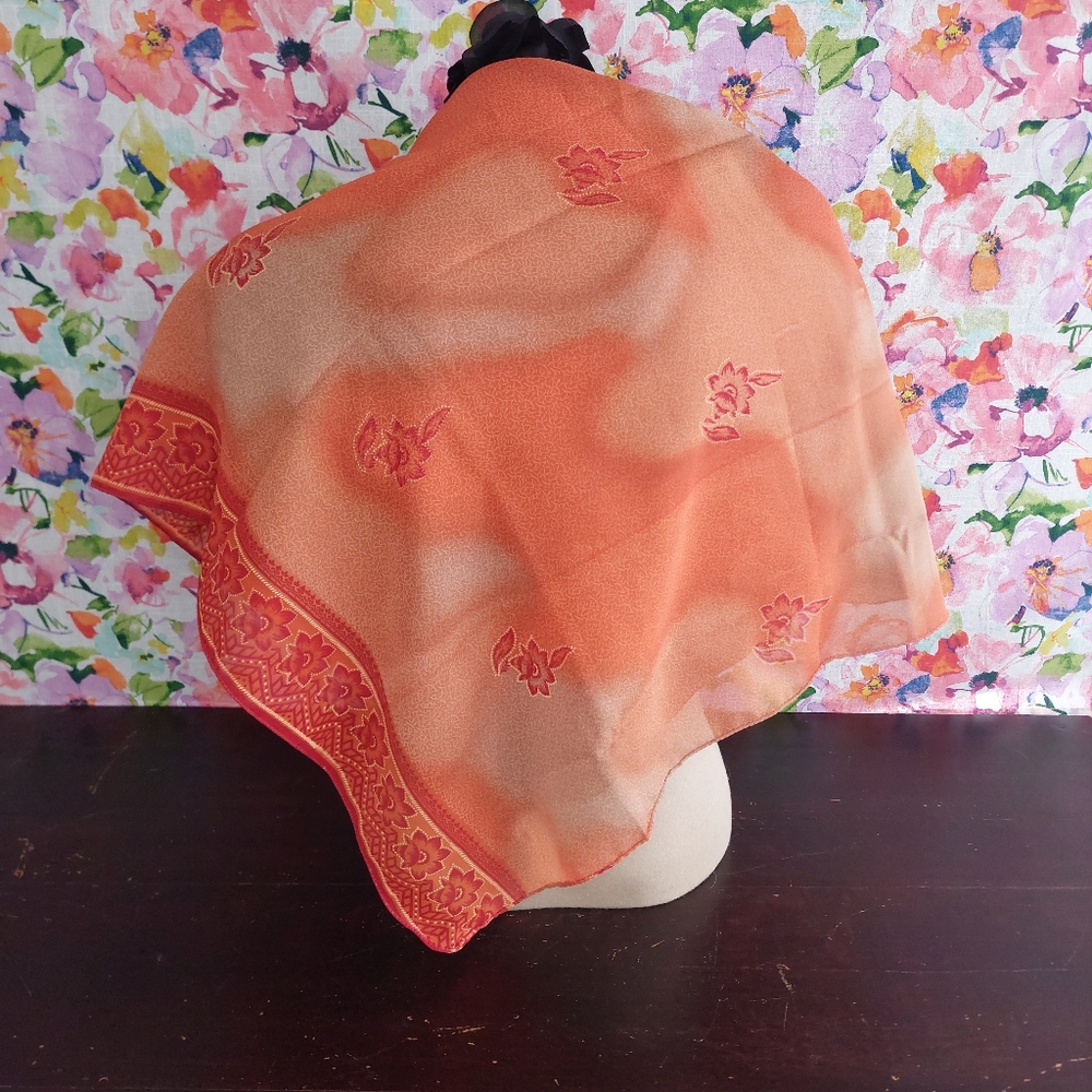 NWT GlobeIn Orange Floral Square Neckerchief Scarf - Picture 6 of 8